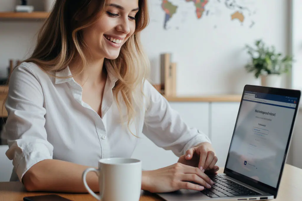 Travel Website Searching Woman in the Table